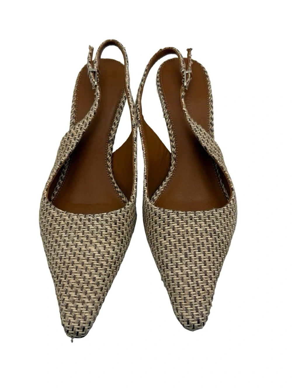 J. Mclaughlin Beige Cassidy Grasscloth Slingback Kitten Heels Size 8